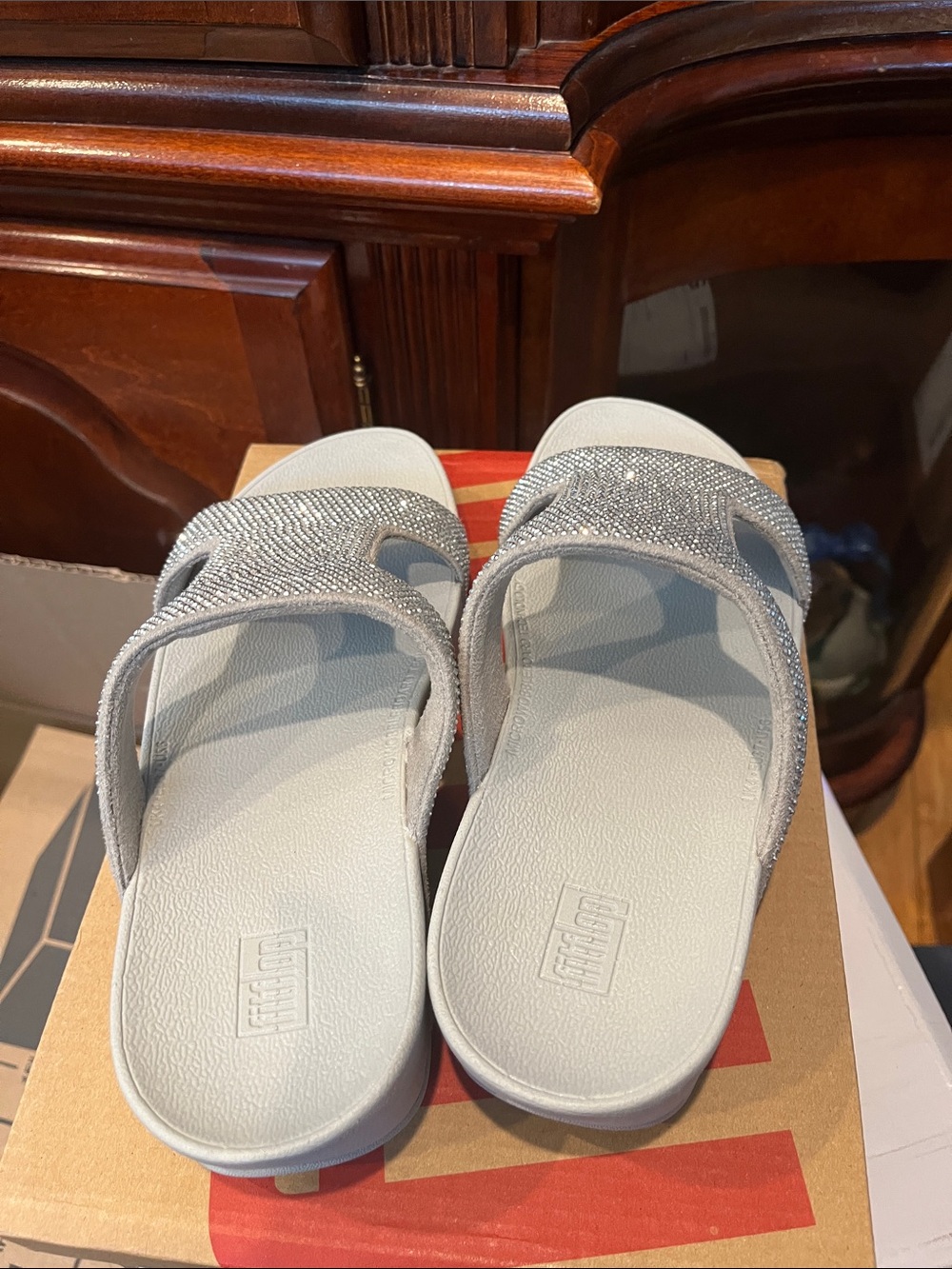 Sparkling Silver Rhinestone Slide Sandals - Picture 2 of 5
